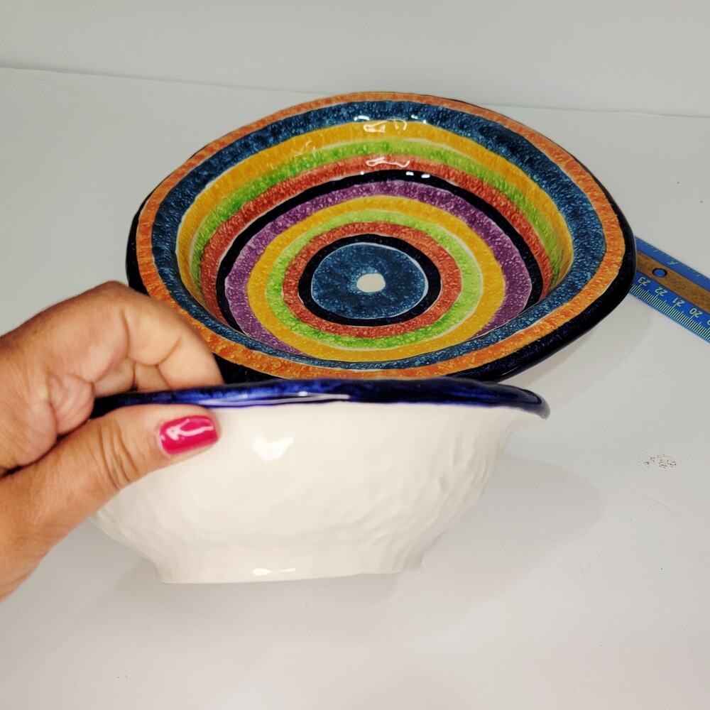 Vintage G. Venzo Italian Pottery Rainbow Asymmetrical Bowls 8½ & 7" Nesting (2) - Picture 10 of 12
